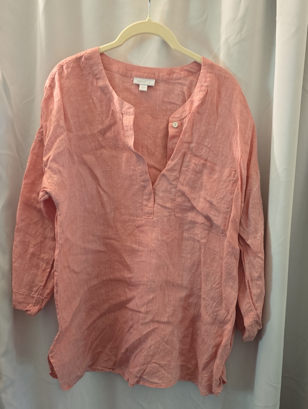 Pure JILL LINEN Apricot Popover Tunic Top 1 pocket Sz M